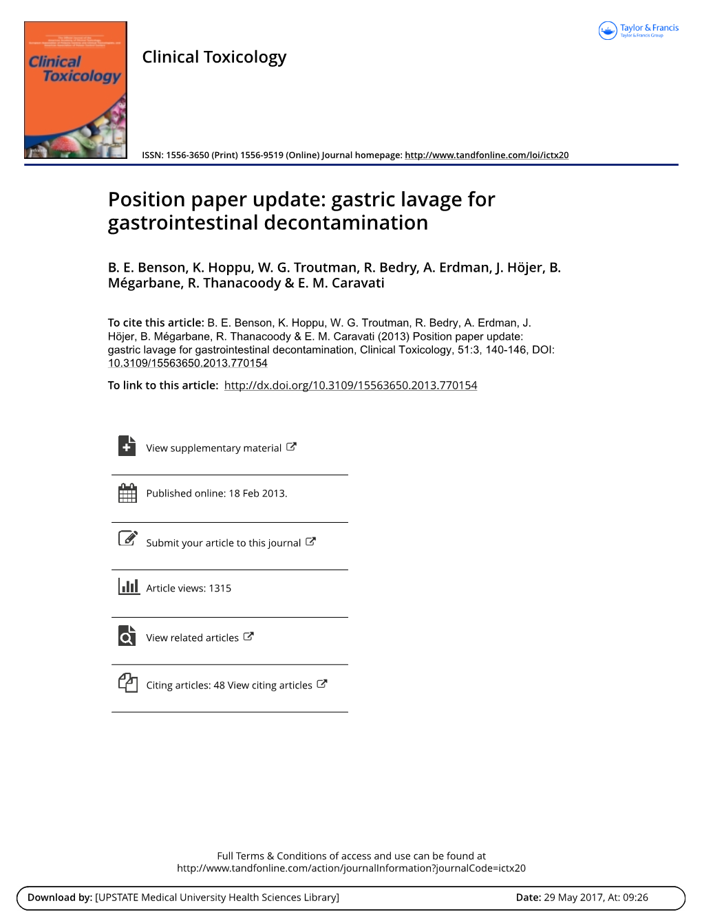 Gastric Lavage for Gastrointestinal Decontamination