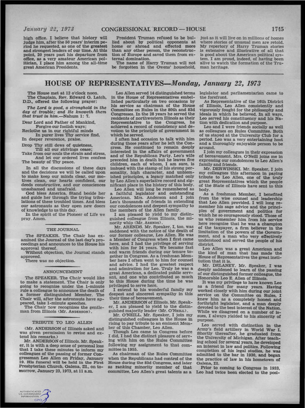 January 22,"1973 CONGRESSIONAL RECORD·- HOUSE 1745 High Office