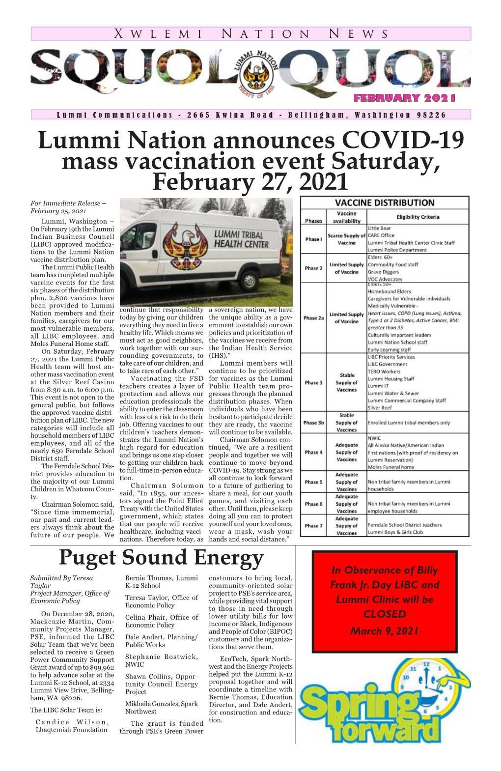 Lummi Nation Announces COVID-19 Mass Vaccination Event Saturday