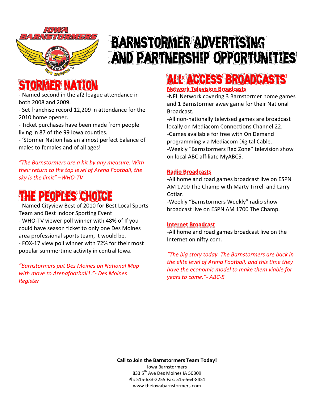 Barnstormer Advertising and Partnership Opportunities