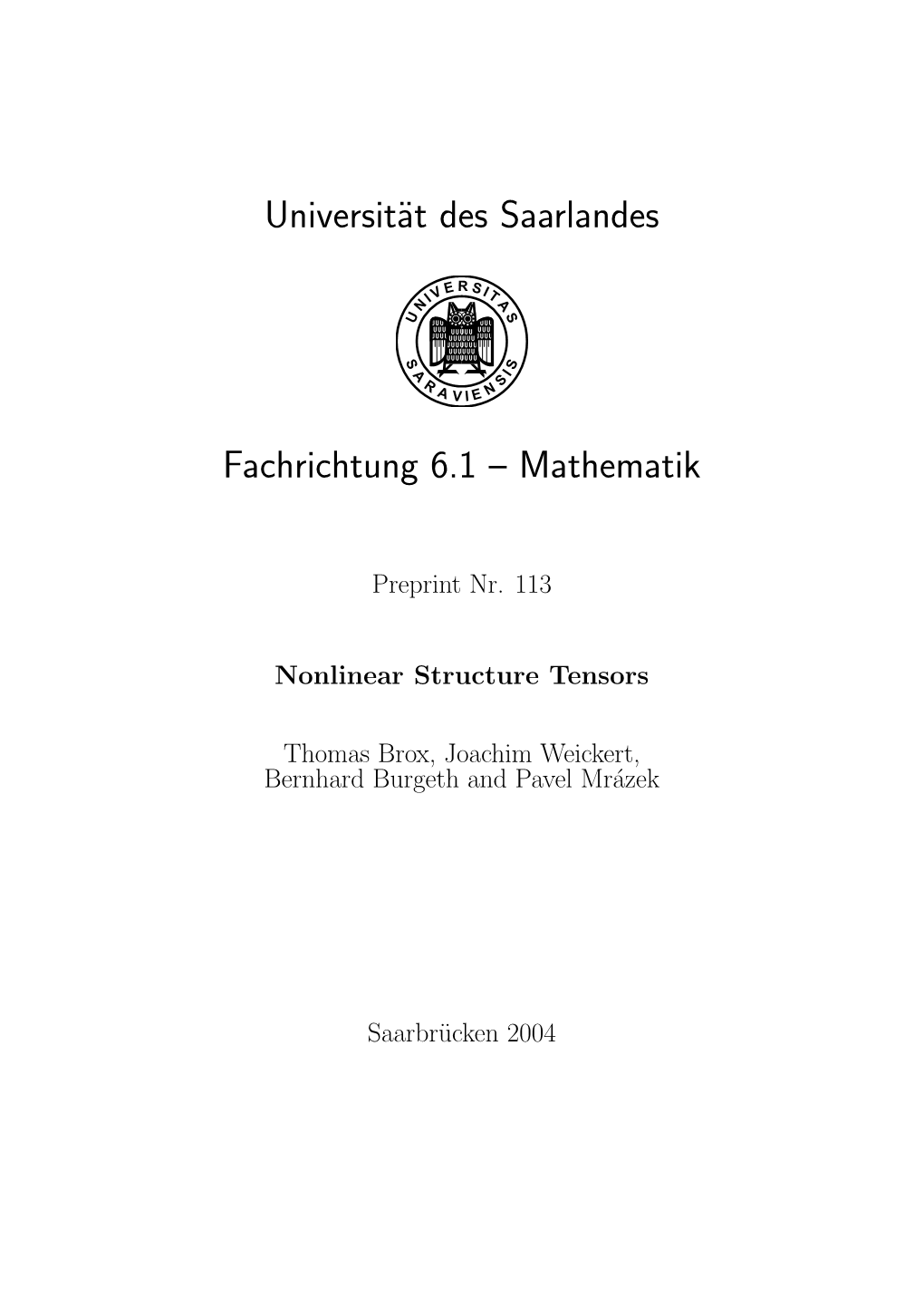 Universität Des Saarlandes Fachrichtung 6.1 – Mathematik