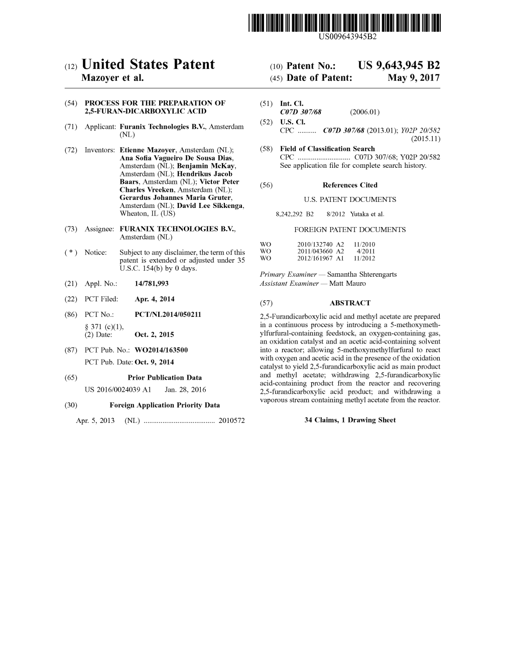 (12) United States Patent (10) Patent No.: US 9,643,945 B2 Mazoyer Et Al