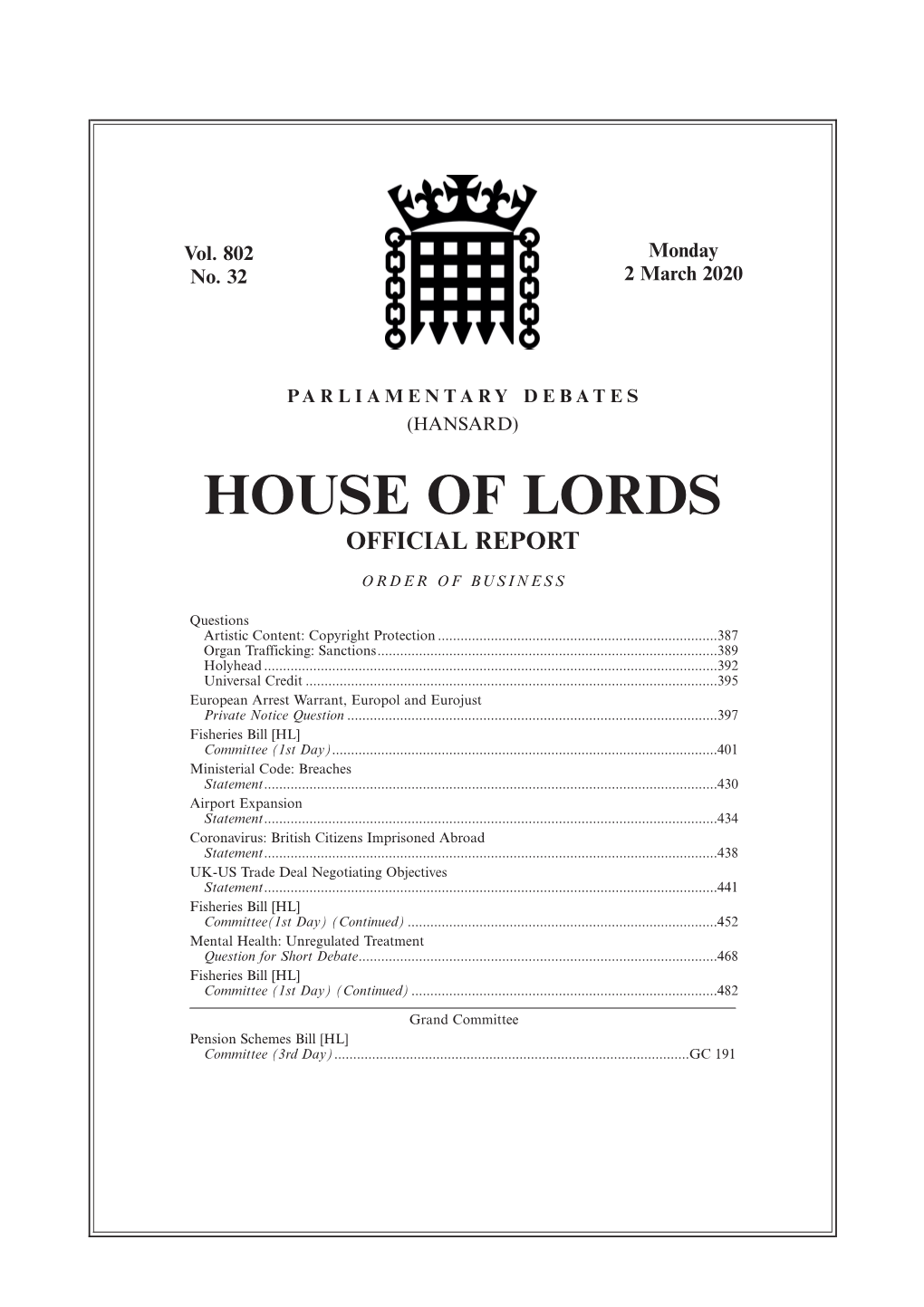 House of Lords Official Report