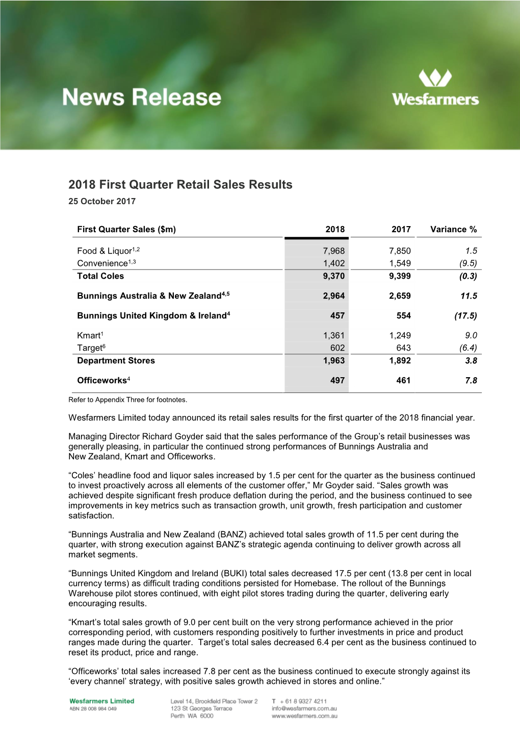 2018 First Quarter Retail Sales Results 369 KB