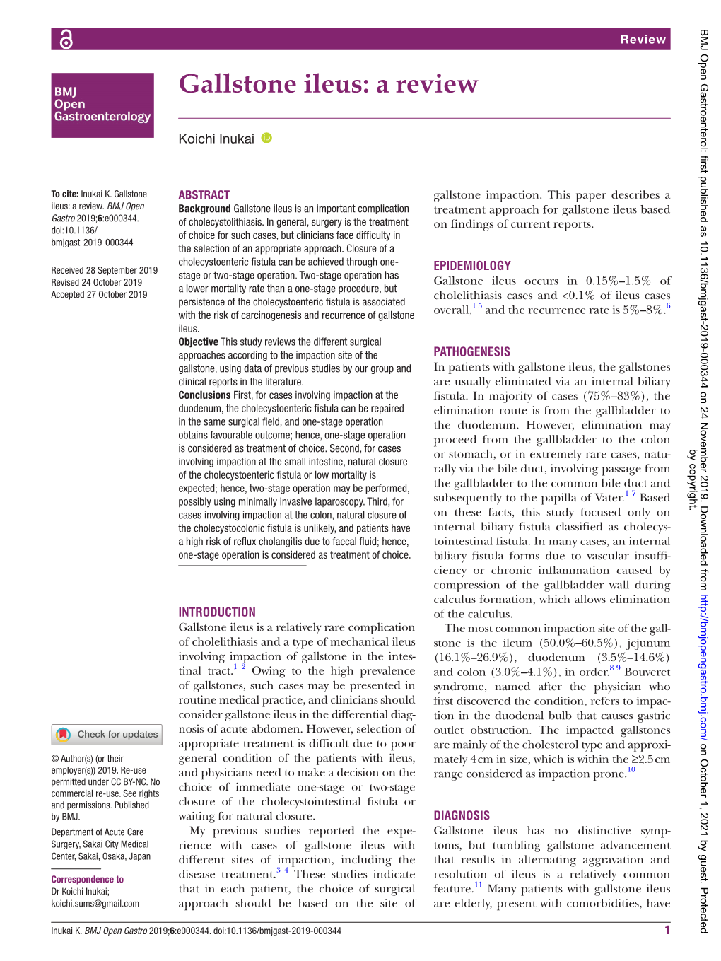 Gallstone Ileus: a Review