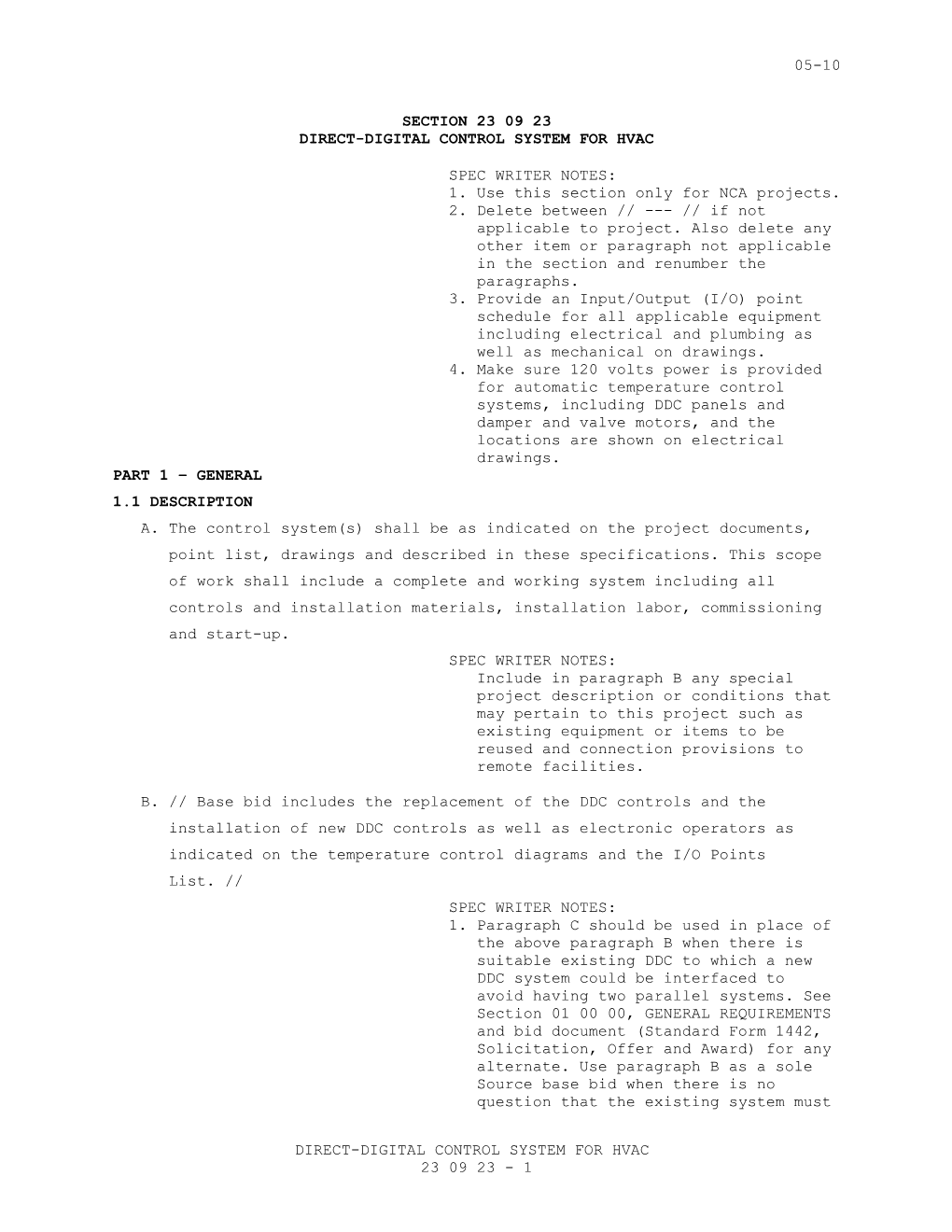 Section 23 09 23 - DIRECT-DIGITAL CONTROL SYSTEM for HVAC