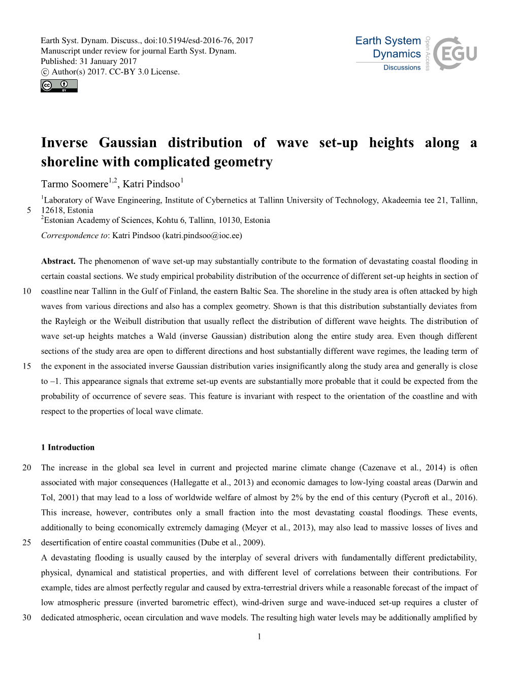 Inverse Gaussian Distribution of Wave Set-Up Heights Along a Shoreline with Complicated Geometry