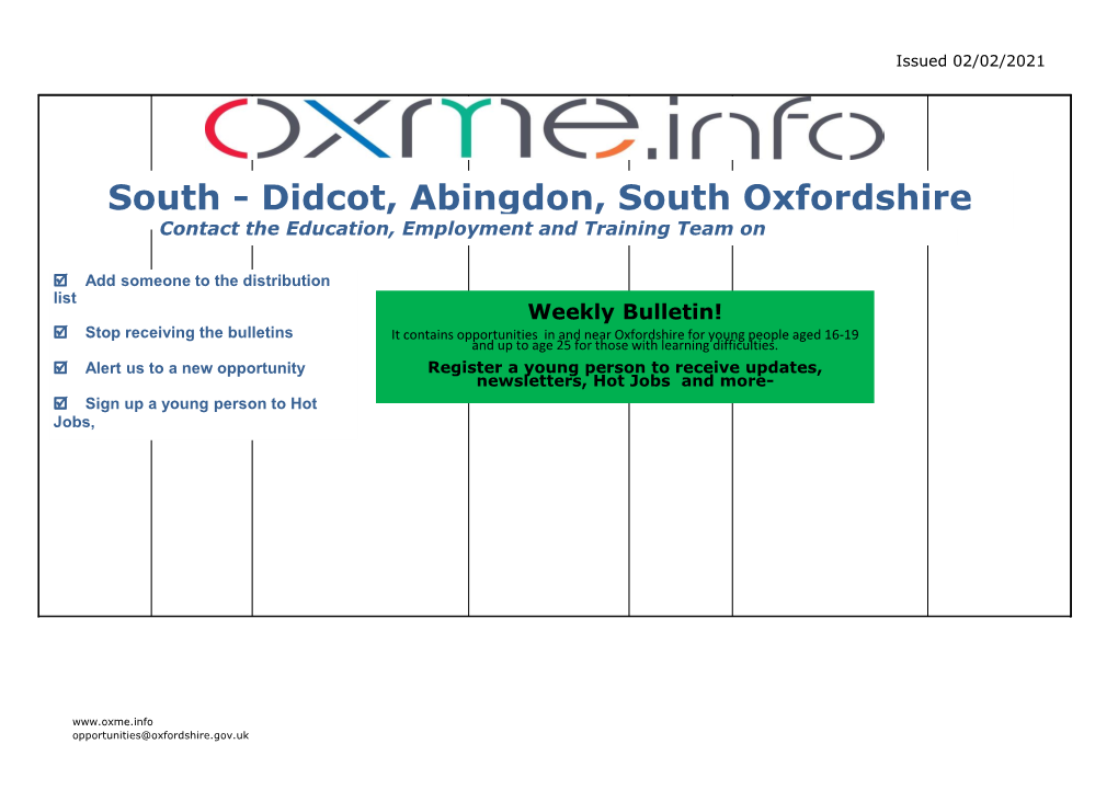 Didcot, Abingdon, South Oxfordshire Contact the Education, Employment and Training Team On