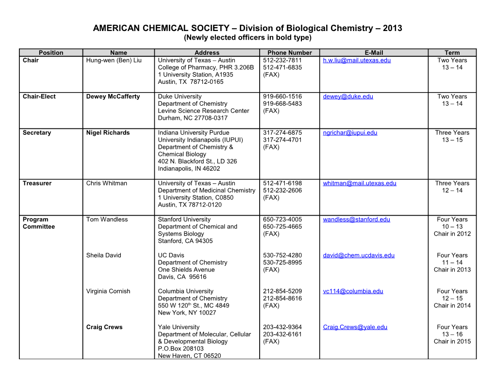 AMERICAN CHEMICAL SOCIETY Division of Biological Chemistry