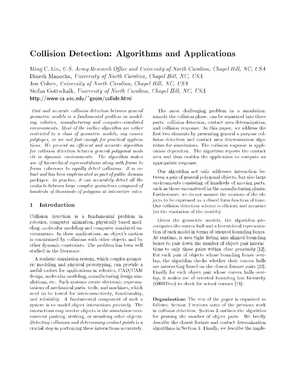 Collision Detection: Algorithms and Applications