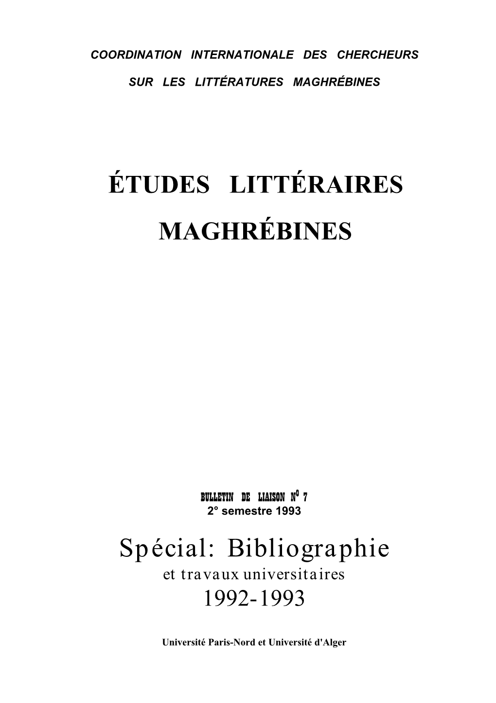 Bibliographie Et Travaux Universitaires 1992-1993