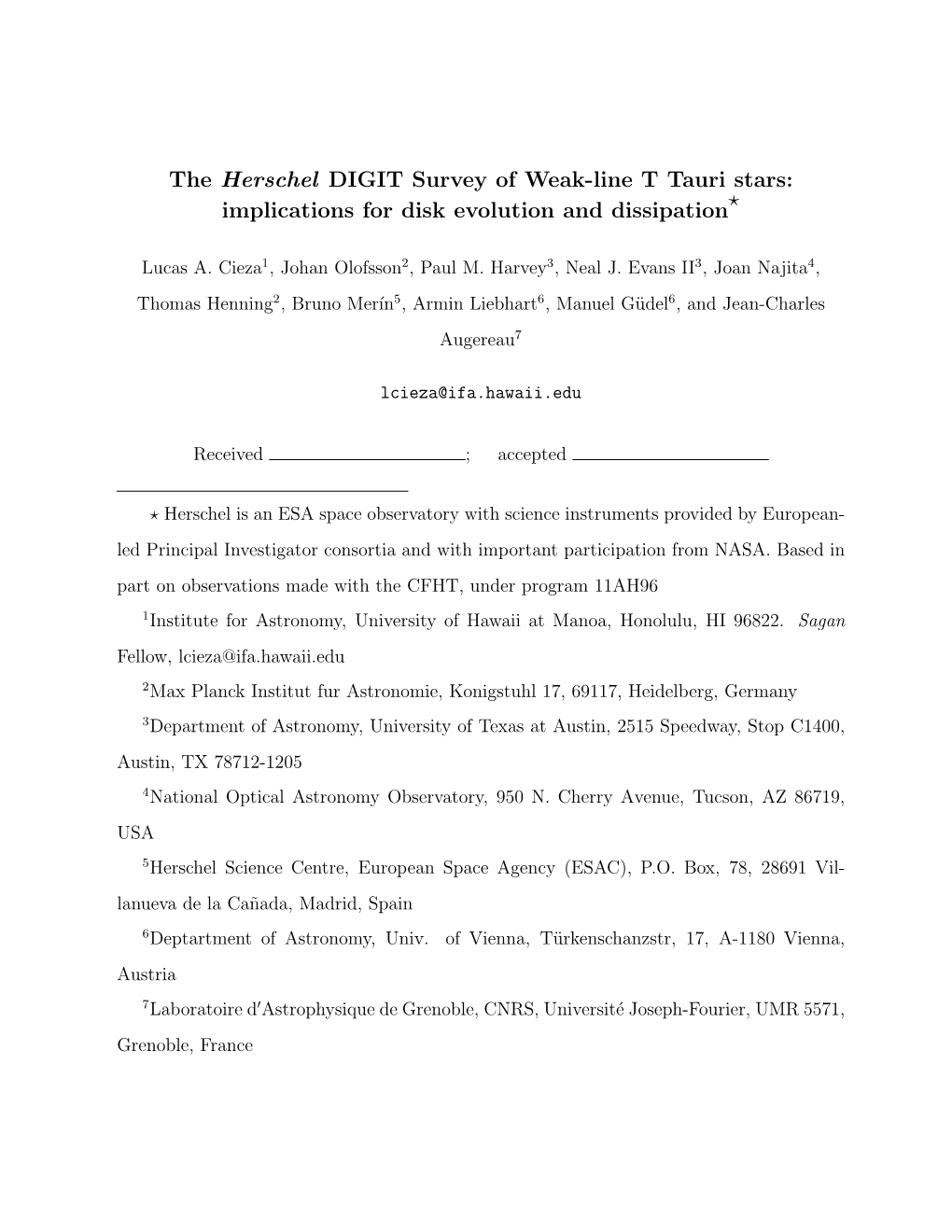 The Herschel DIGIT Survey of Weak-Line T Tauri Stars: ? Implications for Disk Evolution and Dissipation