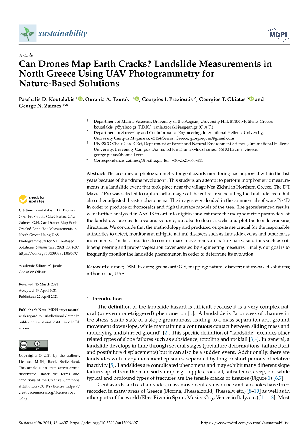 Can Drones Map Earth Cracks? Landslide Measurements in North Greece Using UAV Photogrammetry for Nature-Based Solutions