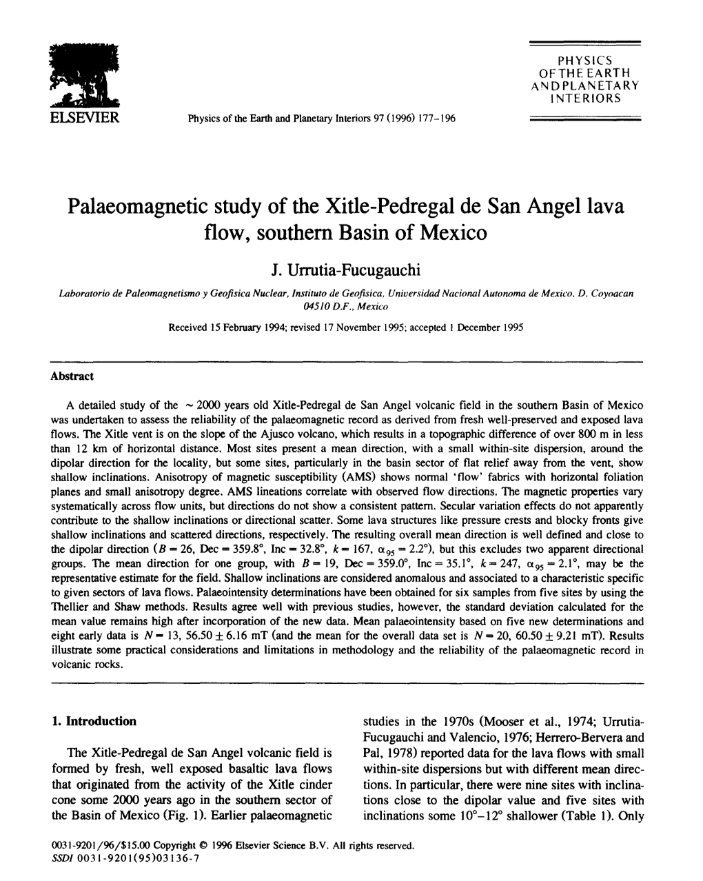 Palaeomagnetic Study of the Xitle-Pedregal De San Angel Lava Flow, Southern Basin of Mexico