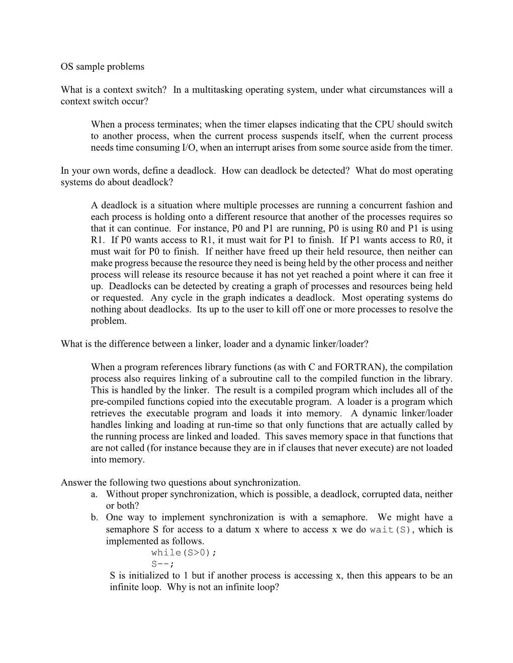 OS Sample Problems What Is a Context Switch? in a Multitasking Operating