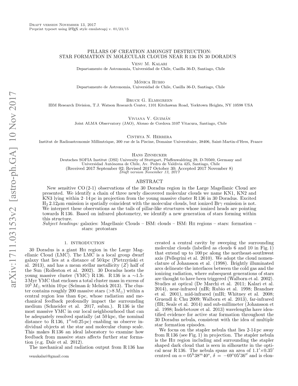 Arxiv:1711.03153V2 [Astro-Ph.GA] 10 Nov 2017 10 M Within 10 Pc (Selman & Melnick 2013)