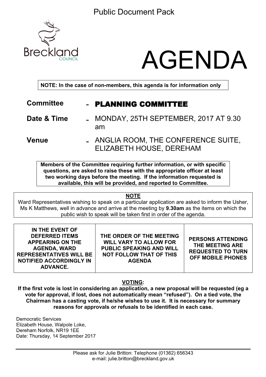 (Public Pack)Agenda Document for Planning Committee, 25/09/2017 09:30