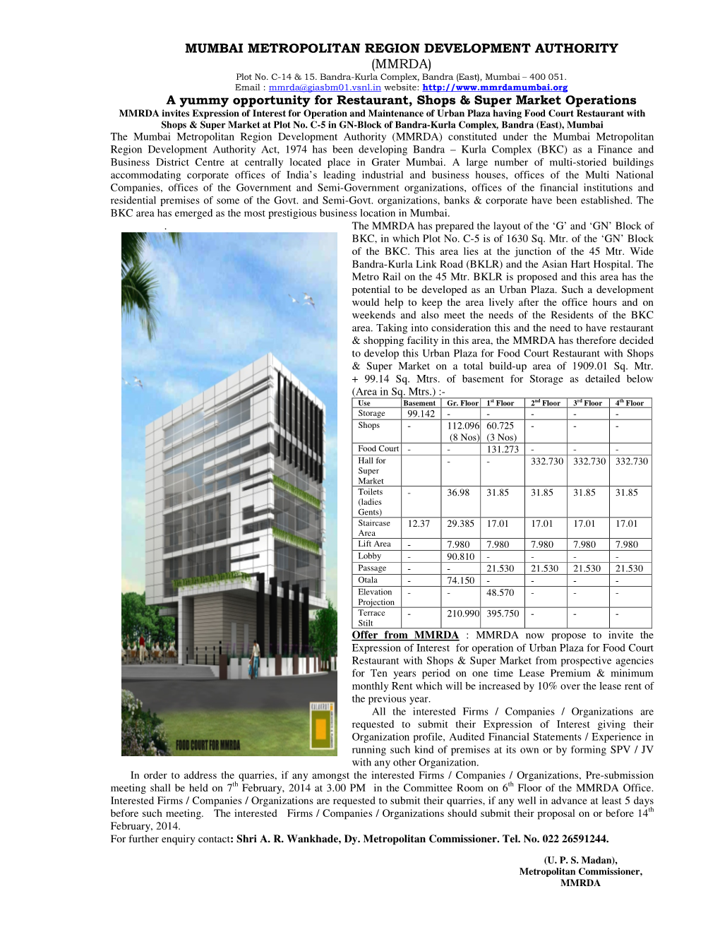 MUMBAI METROPOLITAN REGION DEVELOPMENT AUTHORITY (MMRDA) Plot No