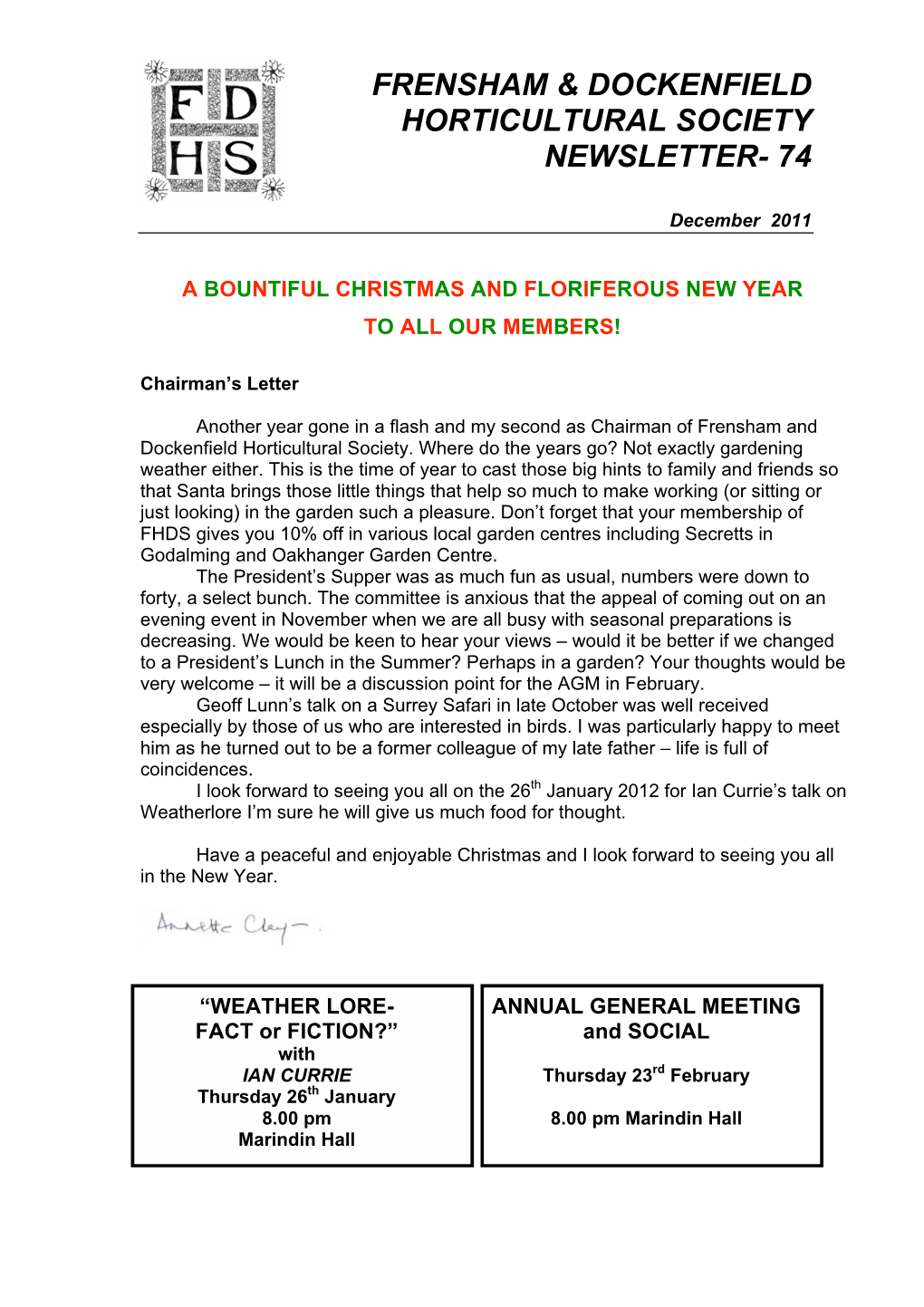 Frensham & Dockenfield Horticultural Society Newsletter