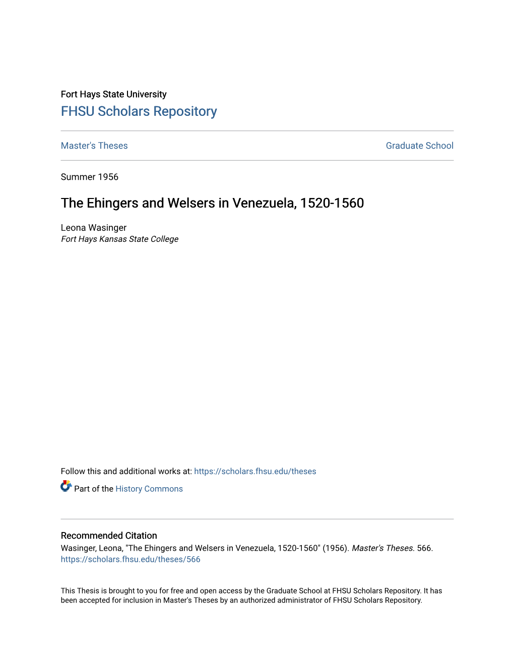 The Ehingers and Welsers in Venezuela, 1520-1560