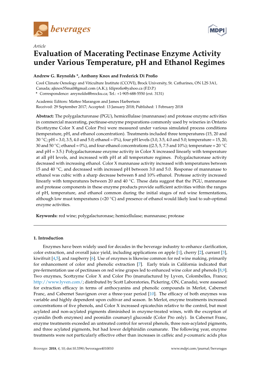 Evaluation of Macerating Pectinase Enzyme Activity Under Various Temperature, Ph and Ethanol Regimes