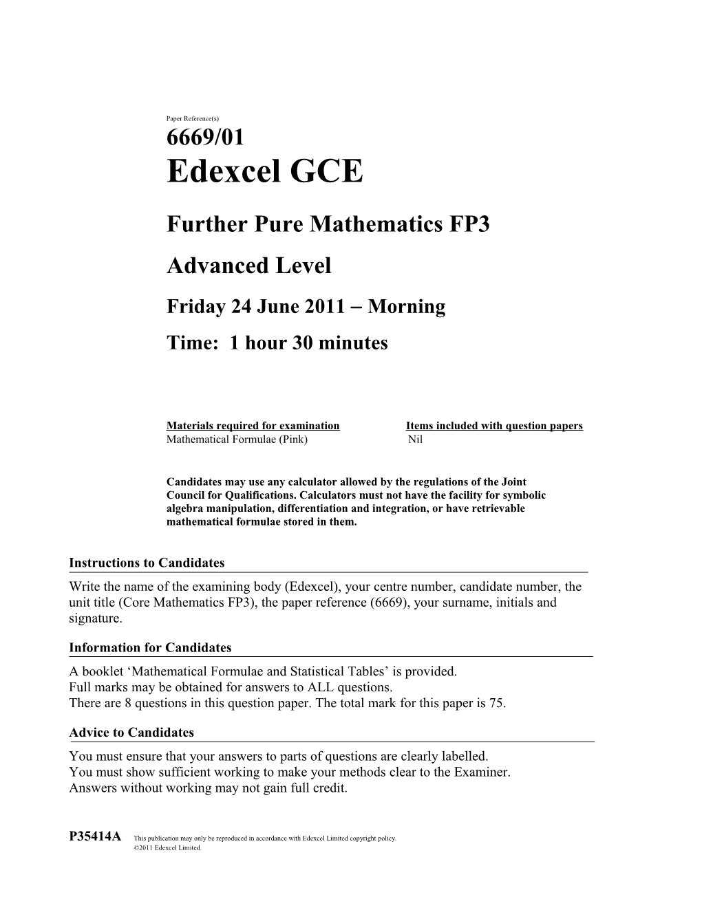 Further Pure Mathematics FP3