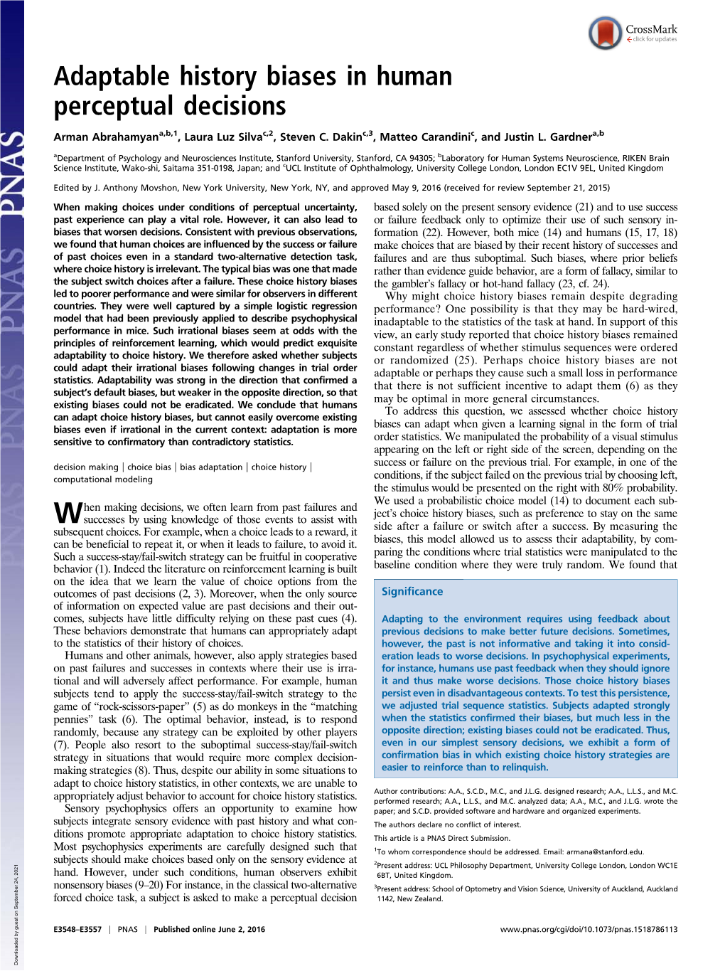 Adaptable History Biases in Human Perceptual Decisions