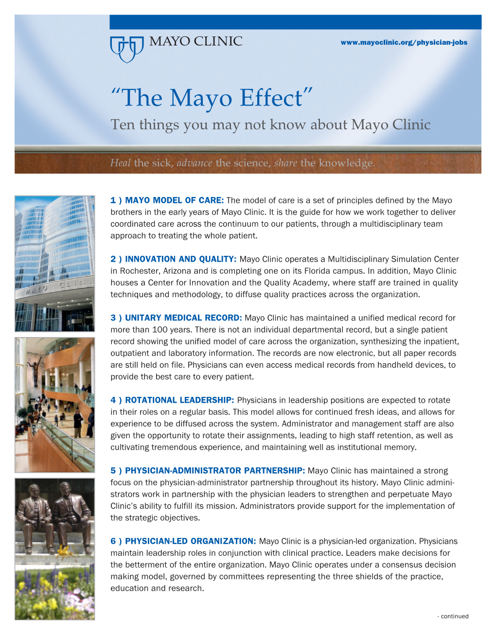 “The Mayo Effect” Ten Things You May Not Know About Mayo Clinic