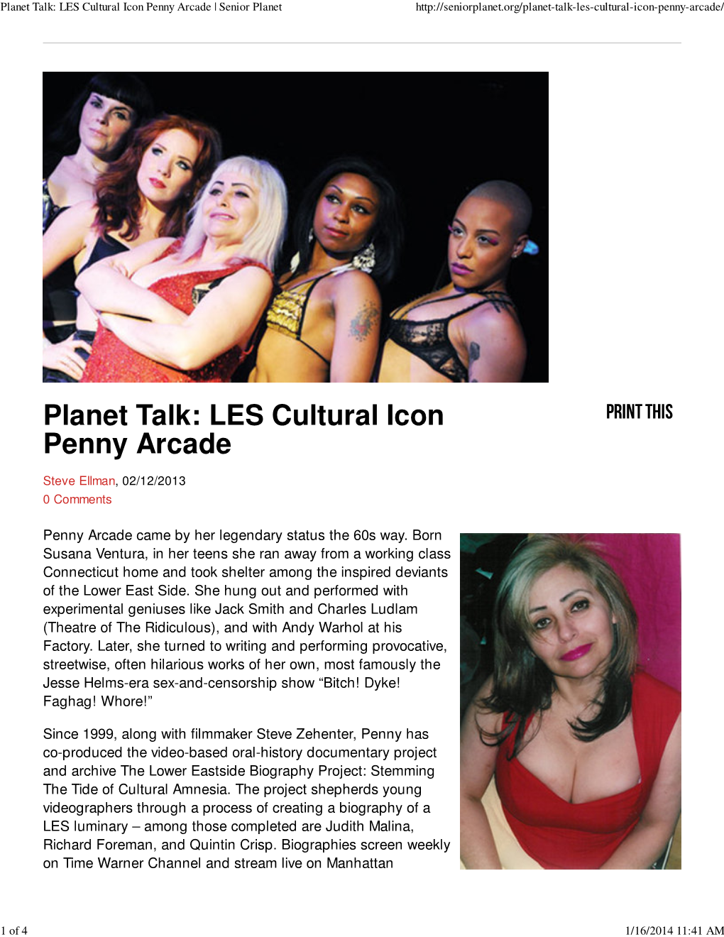 Planet Talk: LES Cultural Icon Penny Arcade | Senior Planet