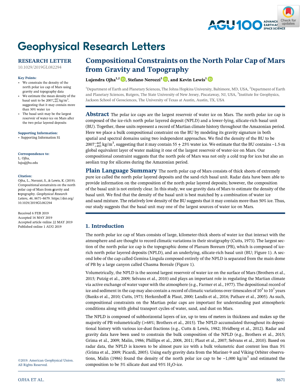 Compositional Constraints on the North Polar Cap of Mars From