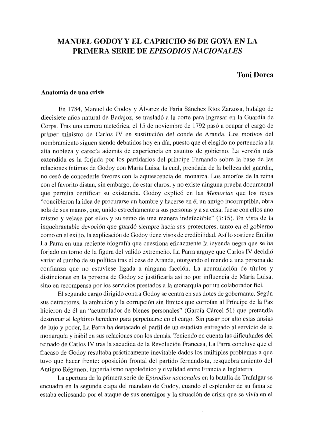 Manuel Godoy Y El Capricho 56 De Goya En La Primera Serie De Episodios Nacionales