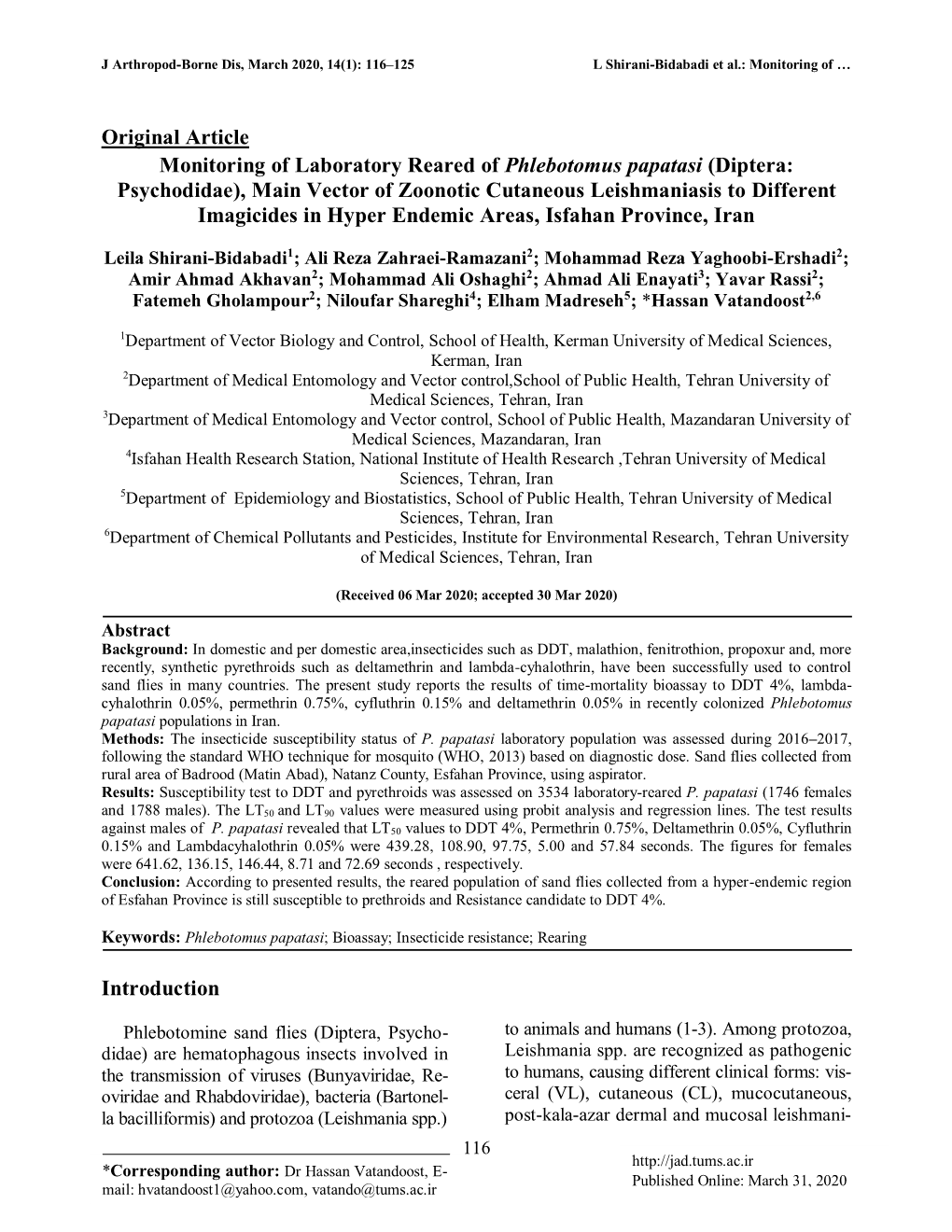 Original Article Monitoring of Laboratory Reared of Phlebotomus