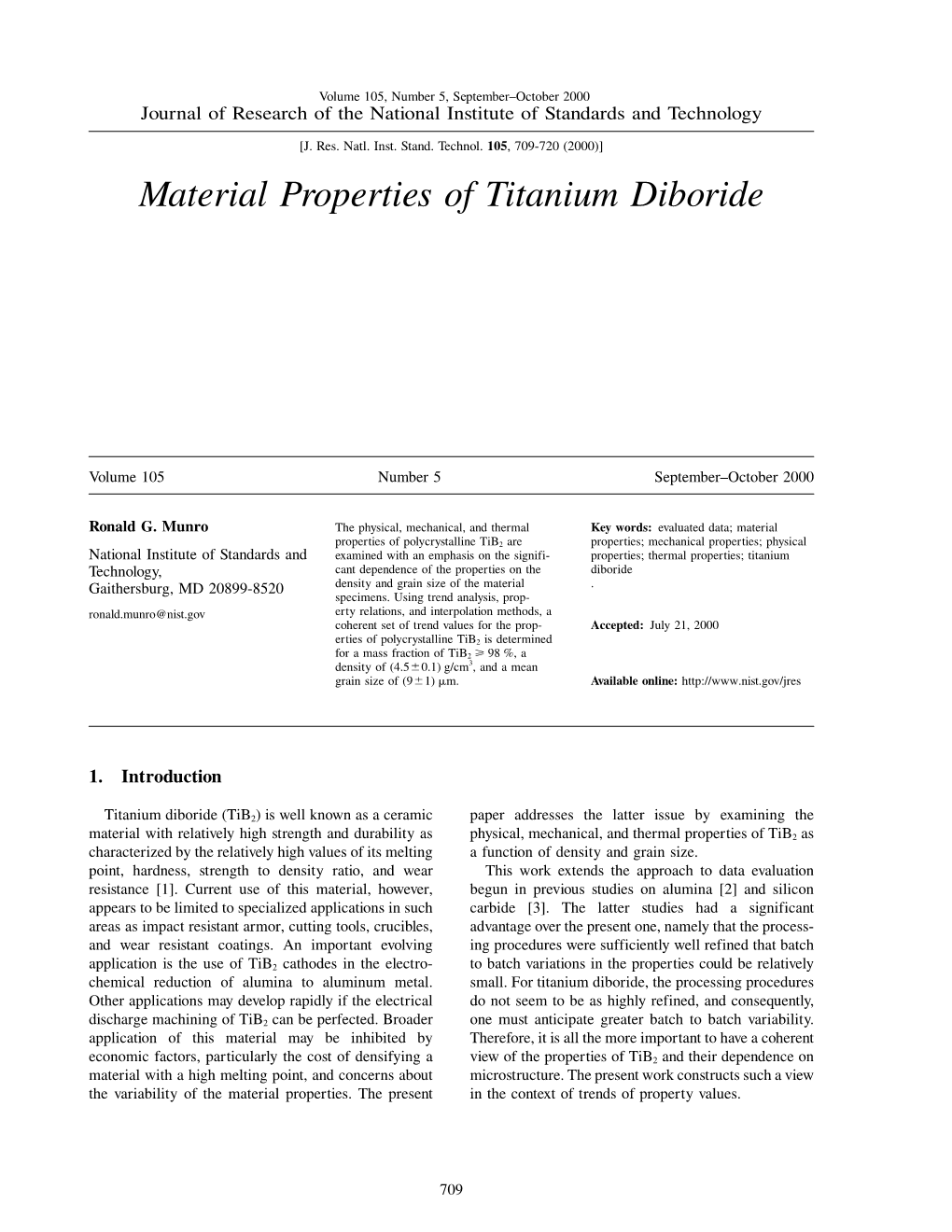 Material Properties of Titanium Diboride