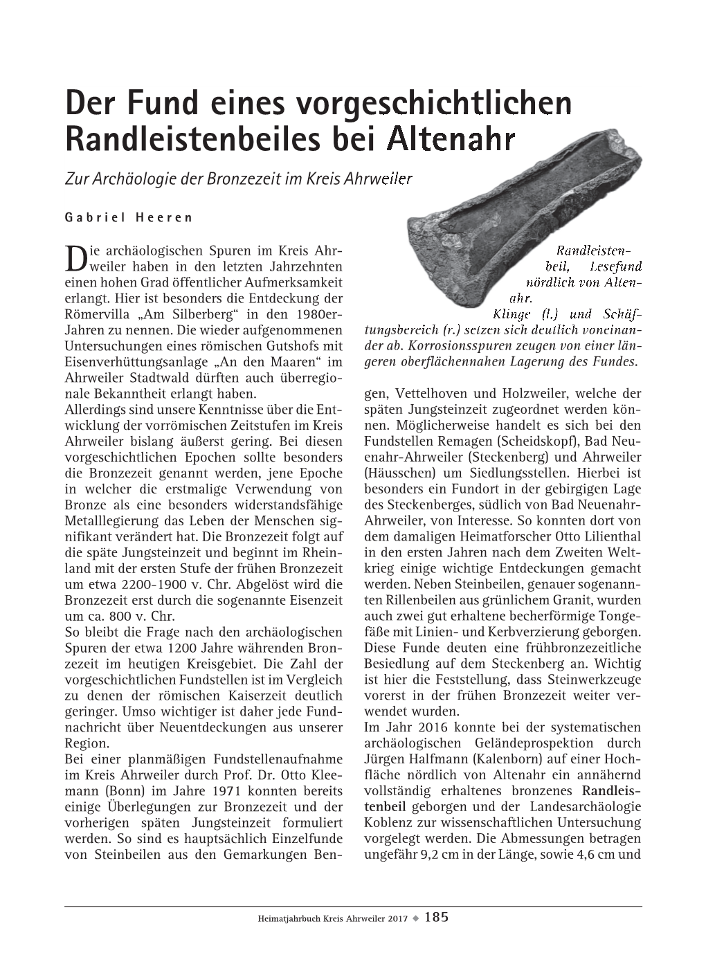 Der Fund Eines Vorgeschichtlichen Randleistenbeiles Bei Altenahr Zur Archäologie Der Bronzezeit Im Kreis Ahrweiler