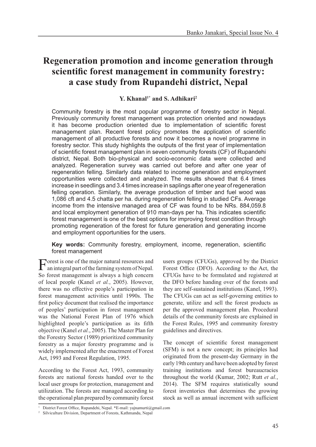 Regeneration Promotion and Income Generation Through Scientific Forest Management in Community Forestry: a Case Study from Rupandehi District, Nepal