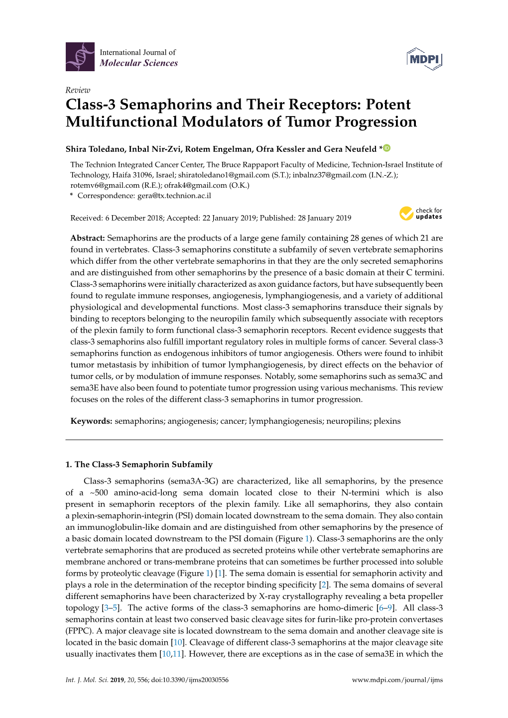 Class-3 Semaphorins and Their Receptors: Potent Multifunctional Modulators of Tumor Progression