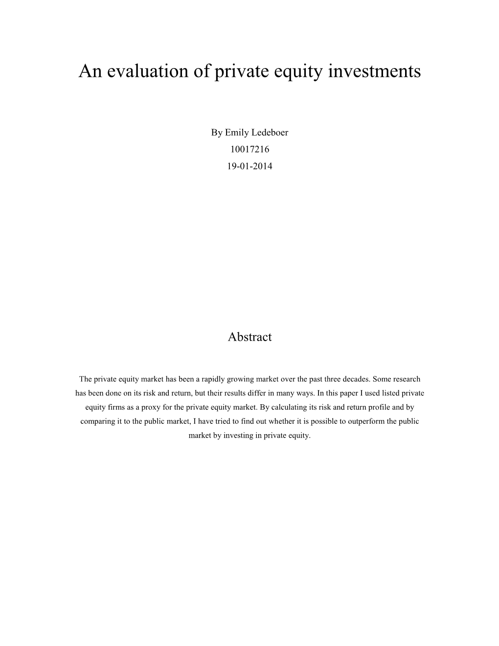 An Evaluation of Private Equity Investments