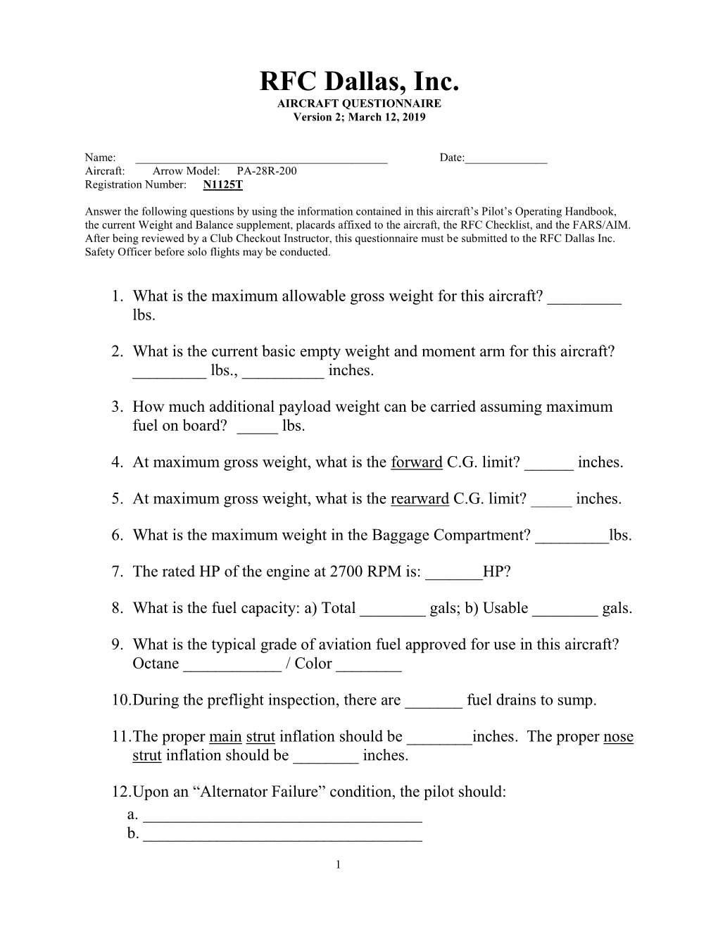 Piper Arrow Questionnaire