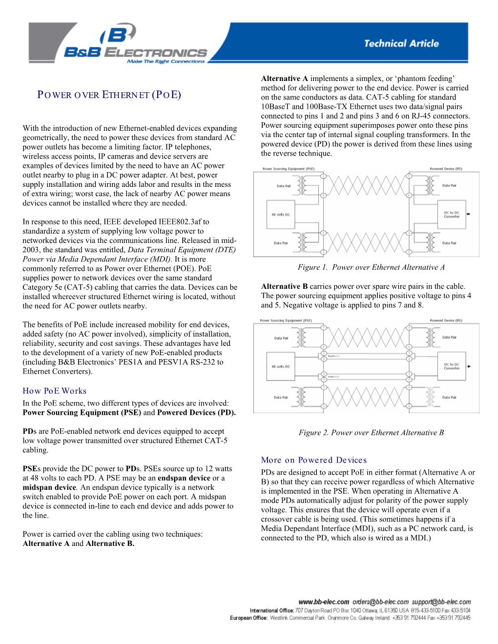 POWER OVER ETHERNET (POE) on the Same Conductors As Data