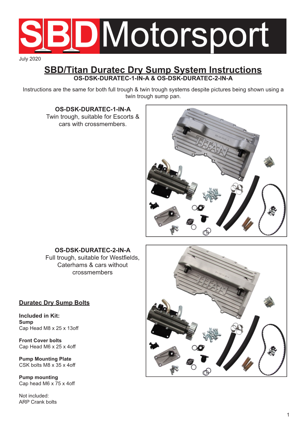 SBD/Titan Duratec Dry Sump System Instructions