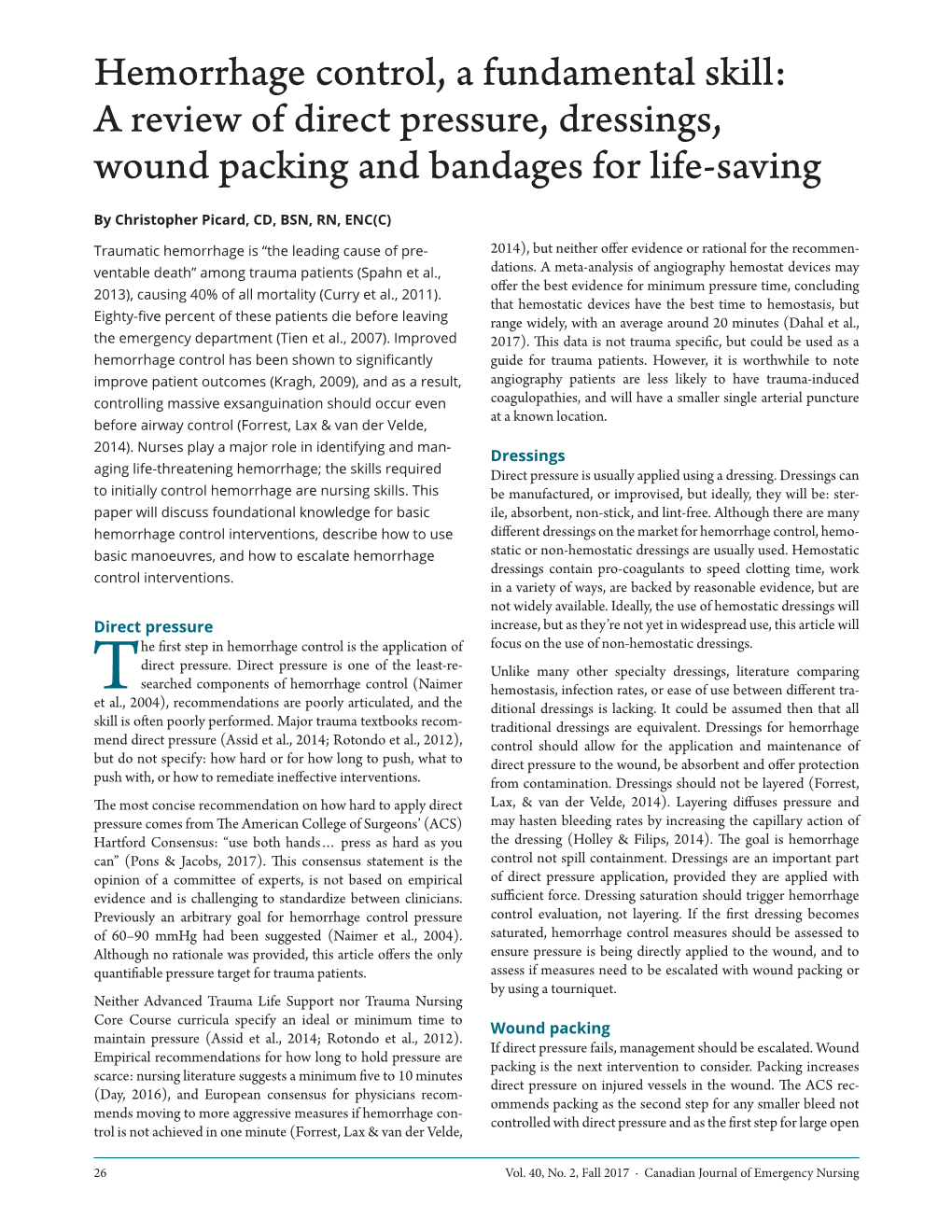 Hemorrhage Control, a Fundamental Skill: a Review of Direct Pressure, Dressings, Wound Packing and Bandages for Life-Saving