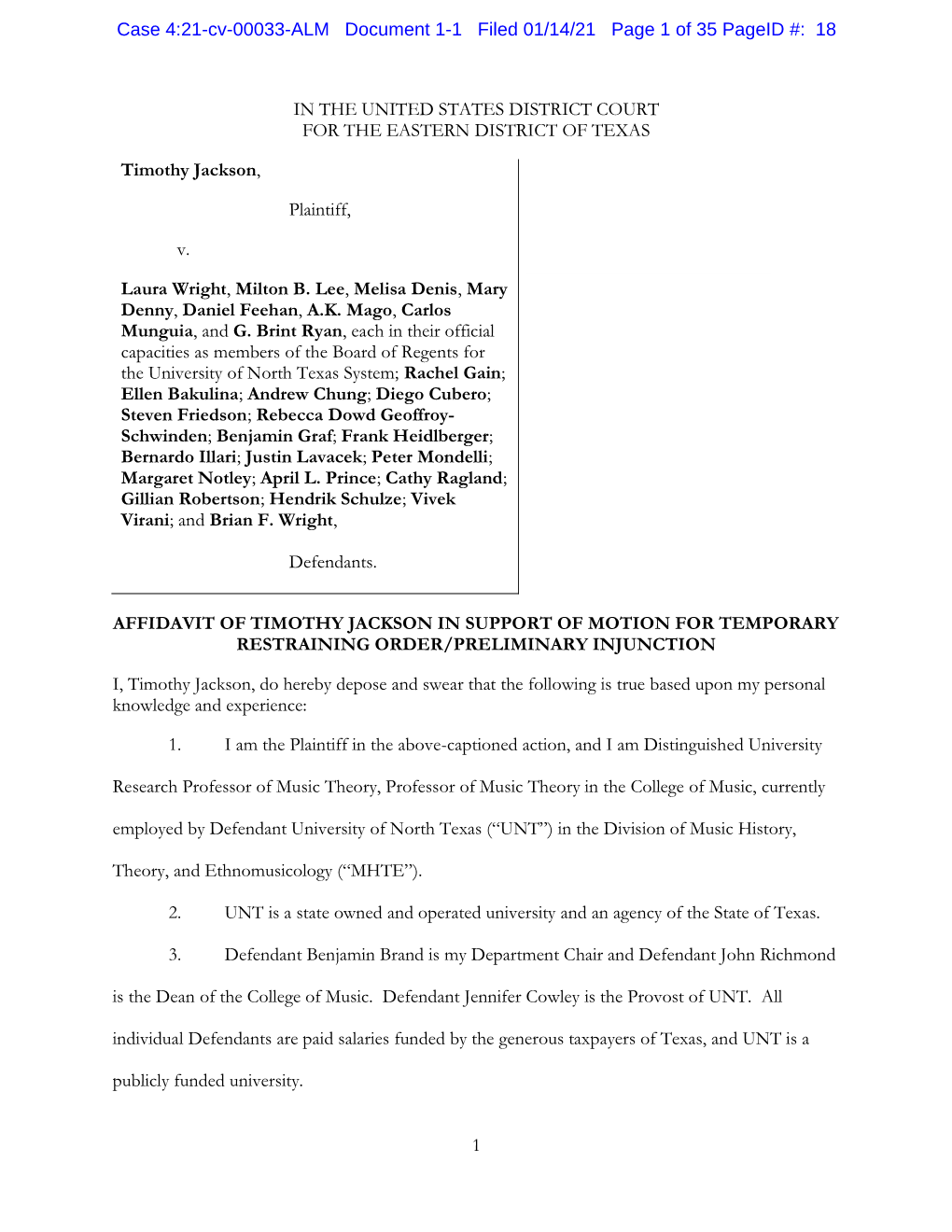 Case 4:21-Cv-00033-ALM Document 1-1 Filed 01/14/21 Page 1 of 35 Pageid #: 18