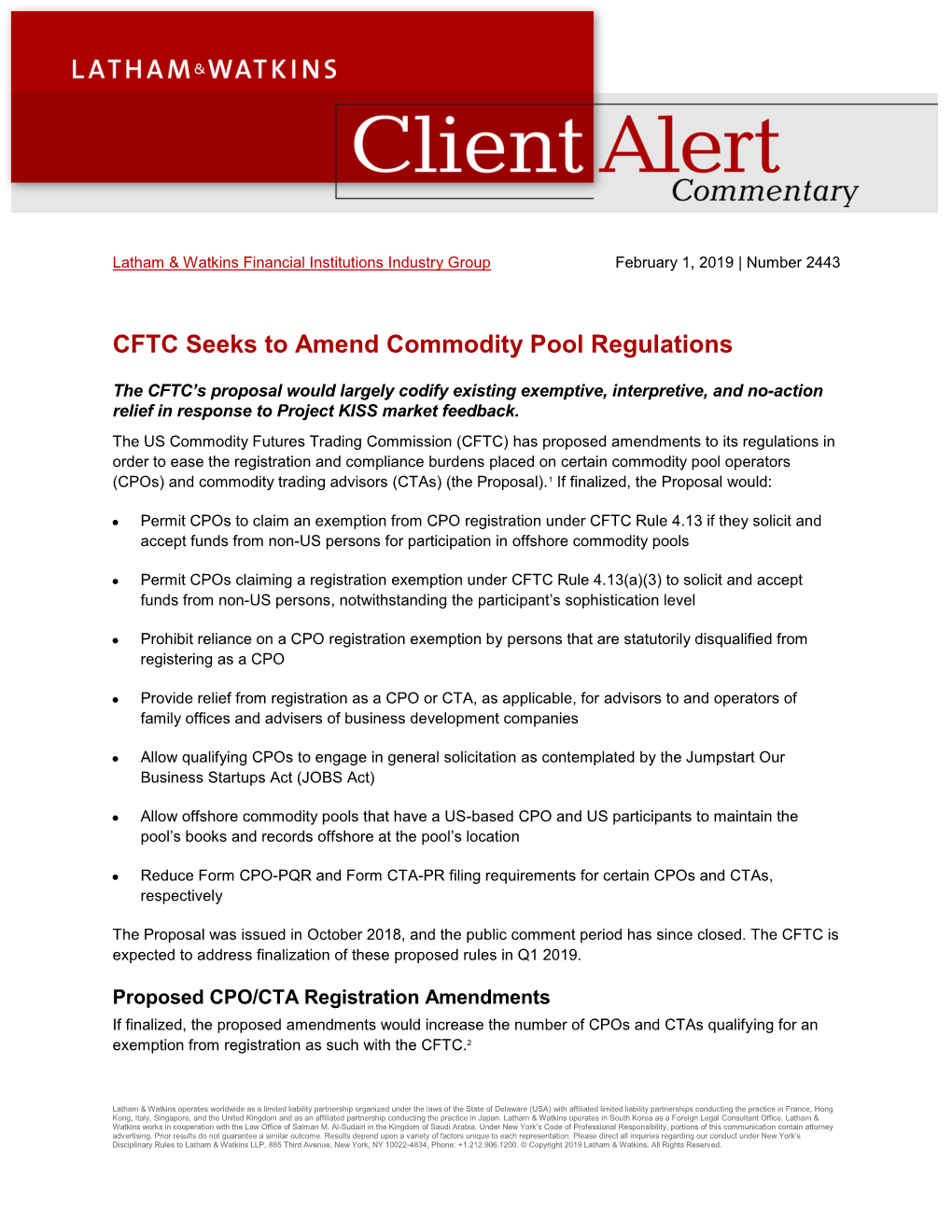 CFTC Seeks to Amend Commodity Pool Regulations