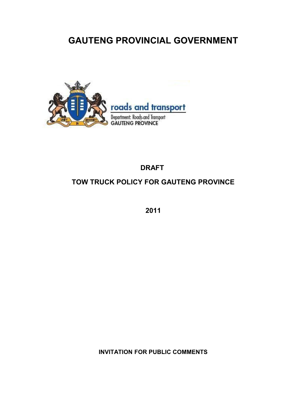 Tow Truck Policy for Gauteng Province