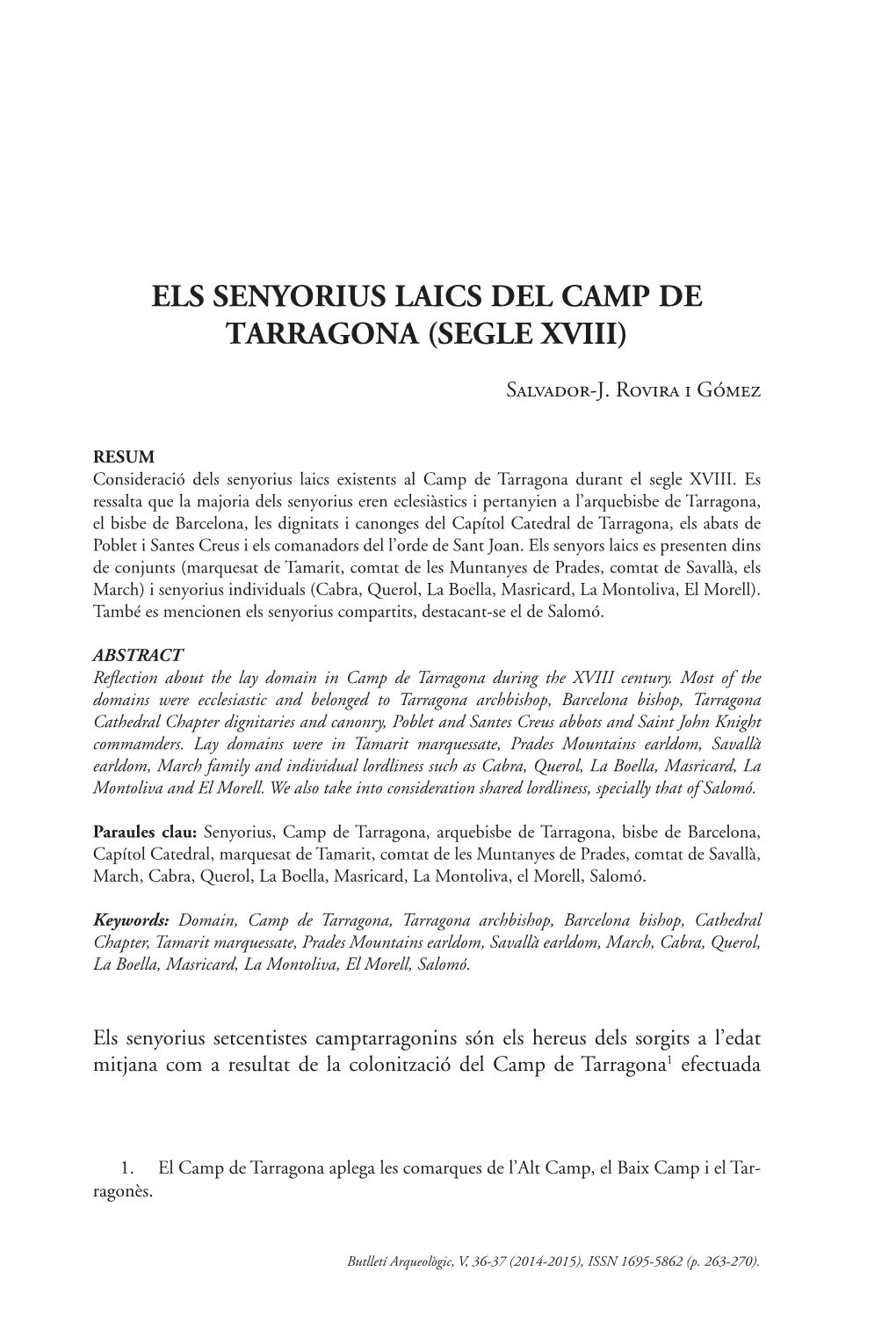 Els Senyorius Laics Del Camp De Tarragona (Segle Xviii)