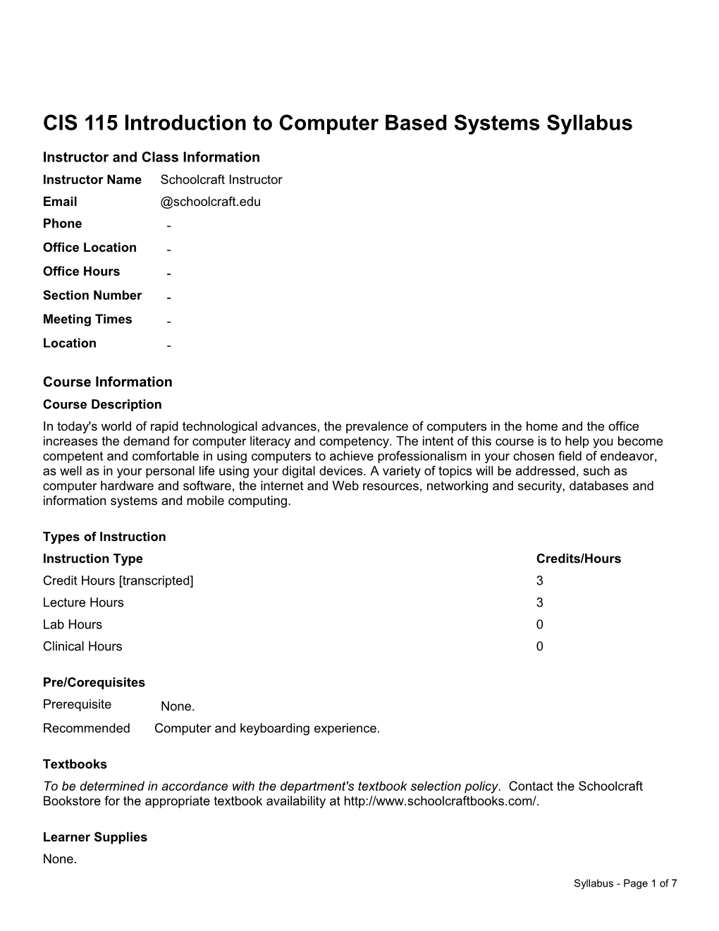 CIS 115 Introduction to Computer Based Systems Syllabus