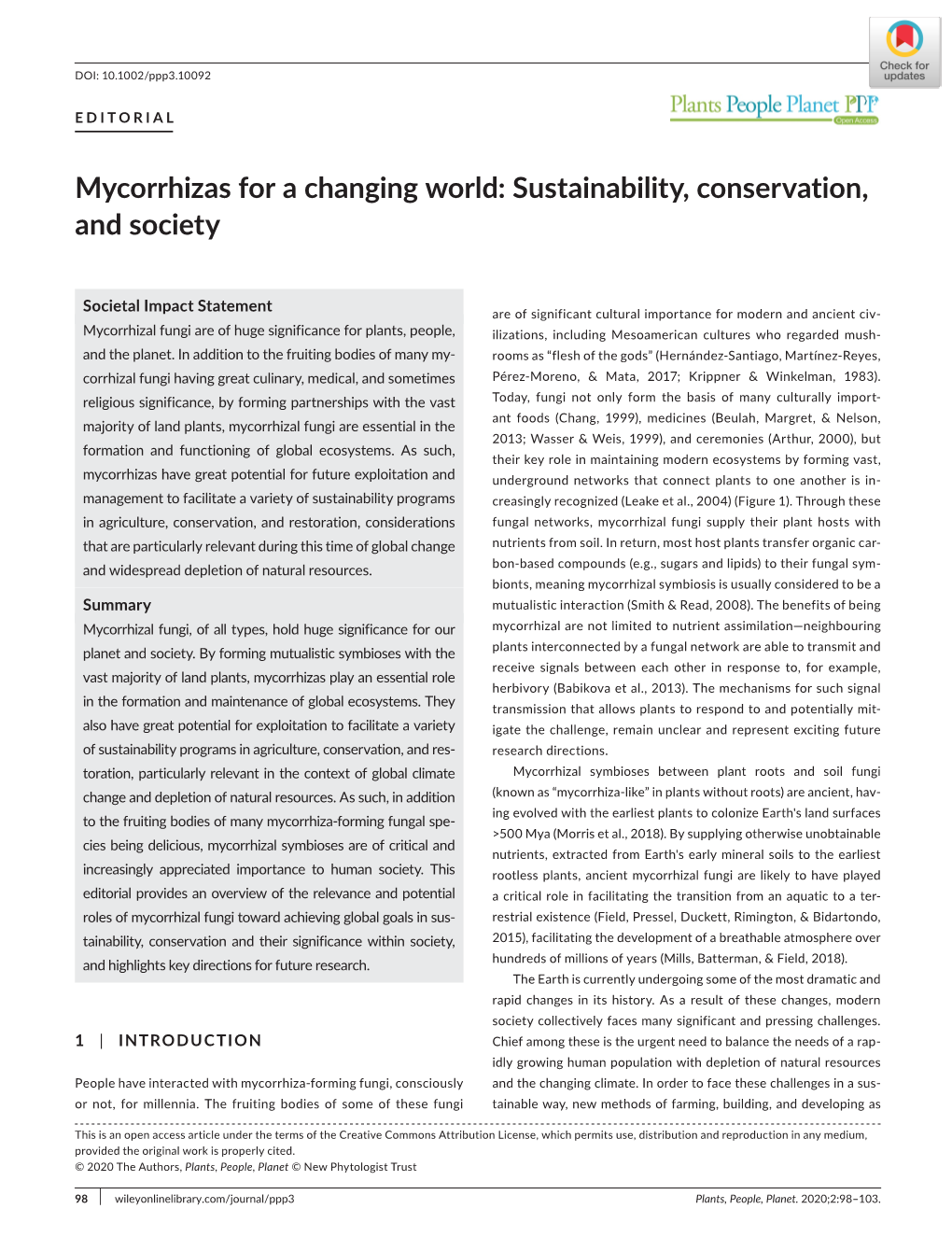 Mycorrhizas for a Changing World: Sustainability, Conservation, and Society