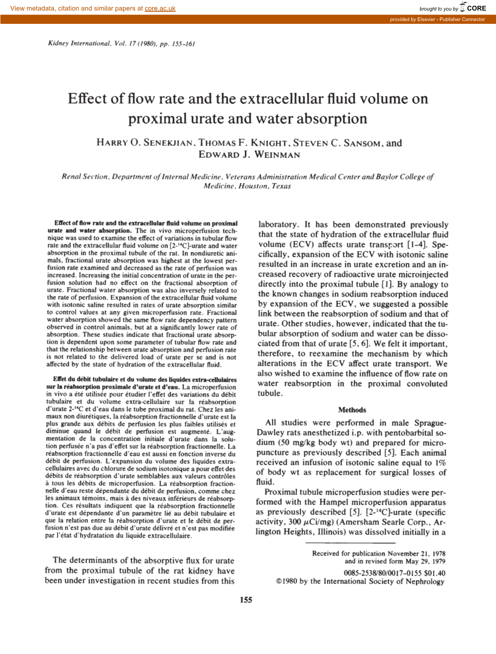 Effect of Flow Rate and the Extracellular Fluid Volume on Proximal Urate and Water Absorption