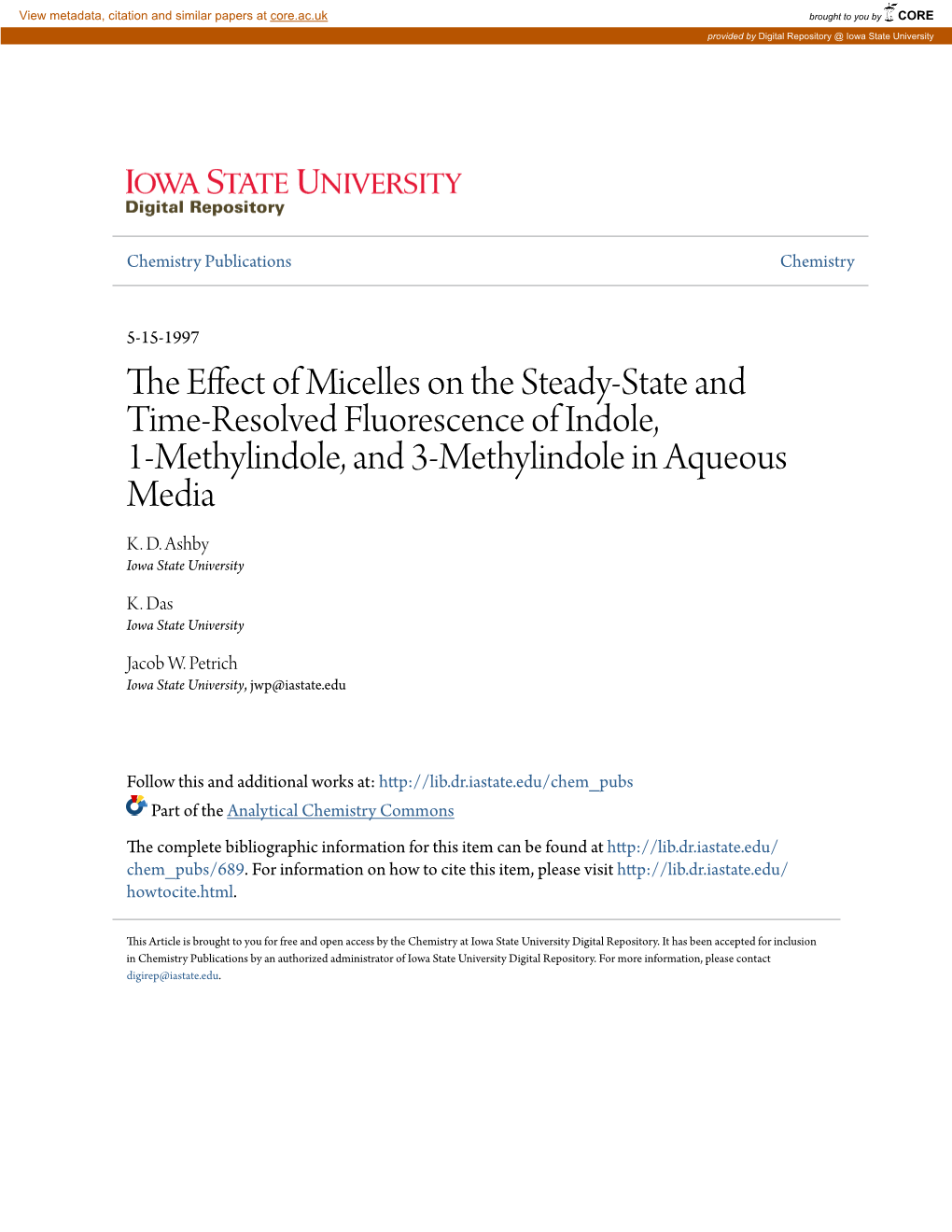 The Effect of Micelles on the Steady-State and Time-Resolved Fluorescence of Indole, 1-Methylindole, and 3-Methylindole in Aqueous Media