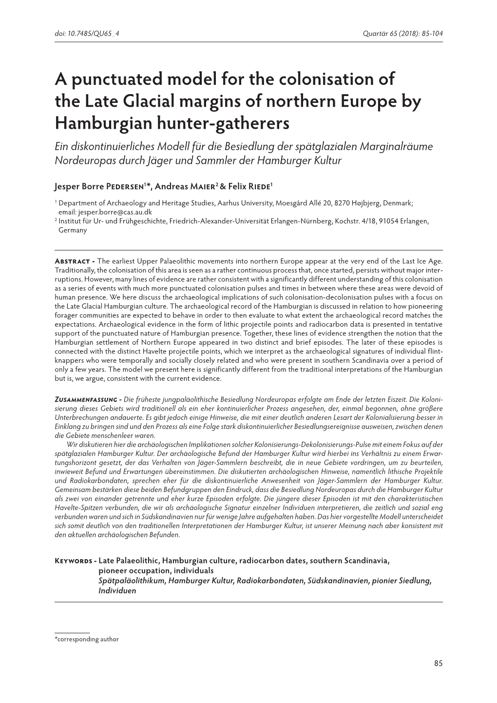 A Punctuated Model for the Colonisation of the Late Glacial Margins of Northern Europe by Hamburgian Hunter-Gatherers